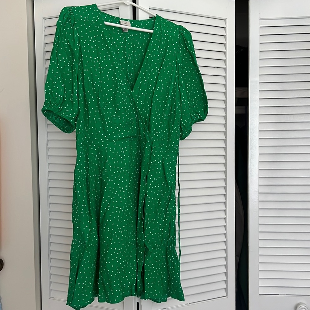 a new day Green Polka Dot “Wrap” Dress